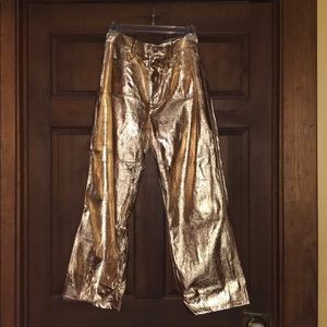 No. 6 store metallic gold wide leg cropped pants